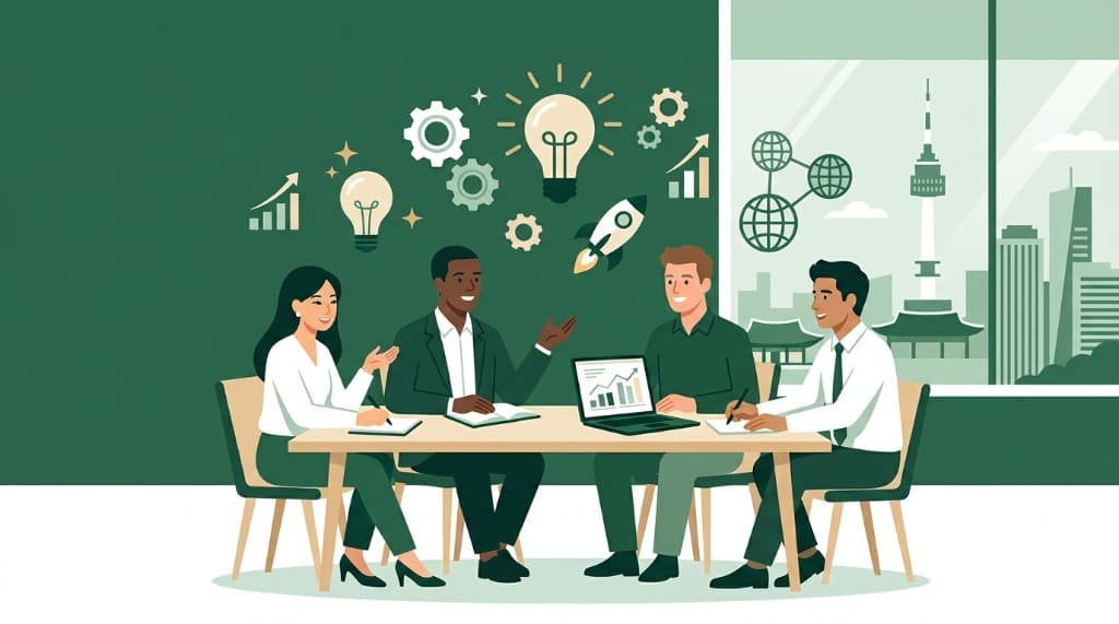 창업 지원 및 비자 교육 협업 일러스트